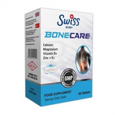 Swiss Bork Bonecare содержащая Кальций, Магний, Витамин, D3 Цинк +K2. 30 Таблеток
