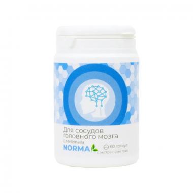 Живица Norma для сосудов головного мозга 60 гранул, рекомендованный как сопутствующее оздоравливающее средство при заболеваниях сосудов, прежде всего, головного мозга